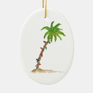 Tropical Beach Palm Tree Watercolor Christmas Ceramic Ornament