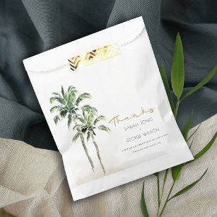 Tropical Beach Palm Tree Watercolor Wedding Thanks Favour Bag