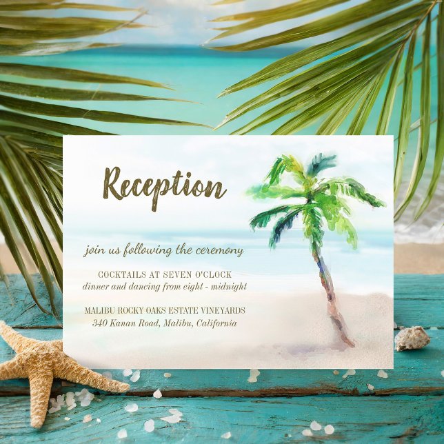 Tropical Beach Palm Tree Wedding Reception Enclosure Card (Creator Uploaded)