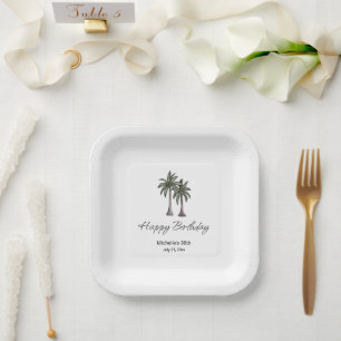 Tropical Beach Palm Trees 30th Birthday Party Paper Plate