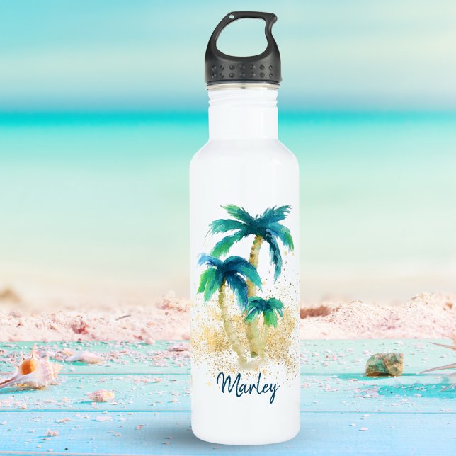 Tropical Beach Palm Trees and Gold Sand 710 Ml Water Bottle (Creator Uploaded)