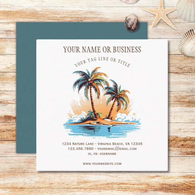 Tropical Beach Palm Trees Coastal Square Business Card (Tropical Beach Palm Trees Coastal Square Business Card )