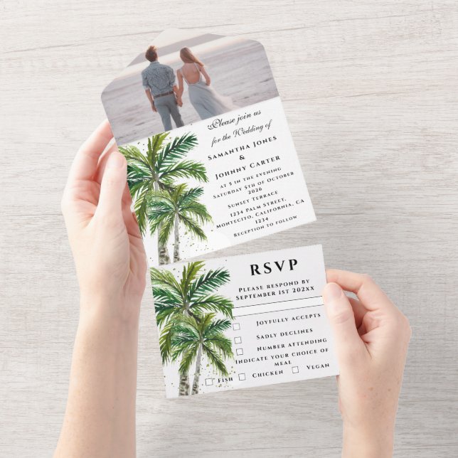 Tropical Beach Palm Trees Destination Seaside  All In One Invitation (Tearaway)