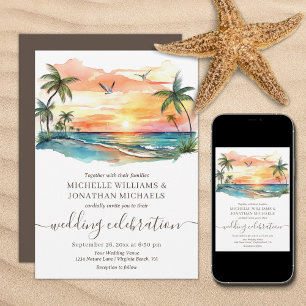 Tropical Beach Palm Trees Destination Wedding Invitation