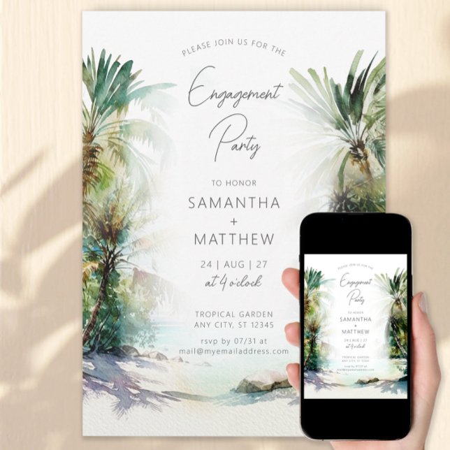Tropical Beach Palm Trees Engagement Invitation (Creator Uploaded)