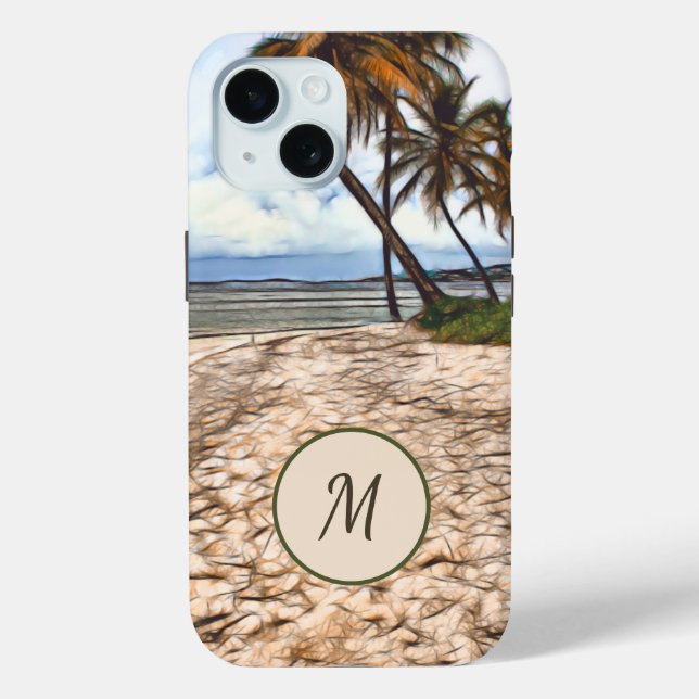Tropical Beach Palm Trees Ocean Monogram Case-Mate iPhone Case (Back)