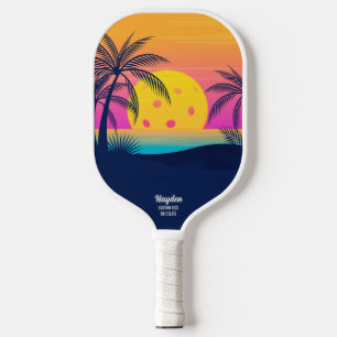 Tropical Beach Palm Trees Pickleball Sun Custom Pi Paddle