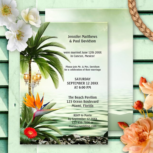Tropical Beach Palm Trees Post Wedding Party Invitation (Creator Uploaded)