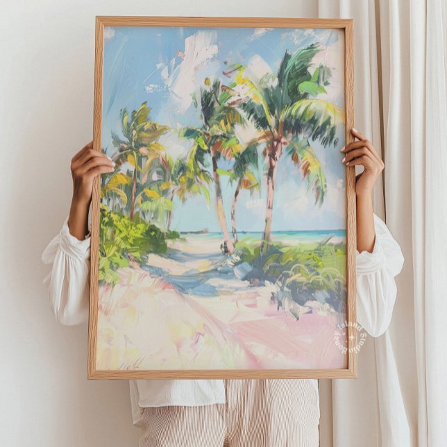 Tropical beach Palm trees Poster Print (Tropical Beach Palm Trees Poster Print Painting – Coastal Wall Art, Ocean Landscape Decor, Summer Be)