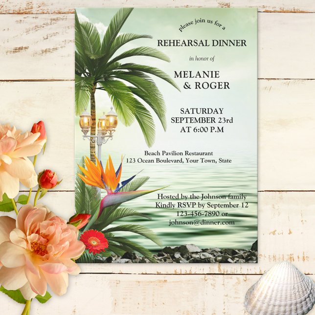 Tropical Beach Palm Trees Rehearsal Dinner  Invitation (Creator Uploaded)