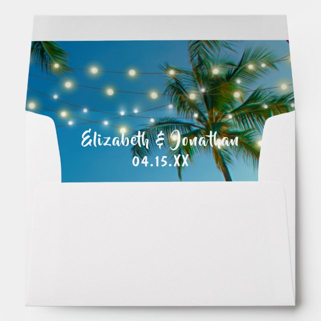 Tropical Beach Palm Trees Romantic String Lights Envelope (Back (Bottom))