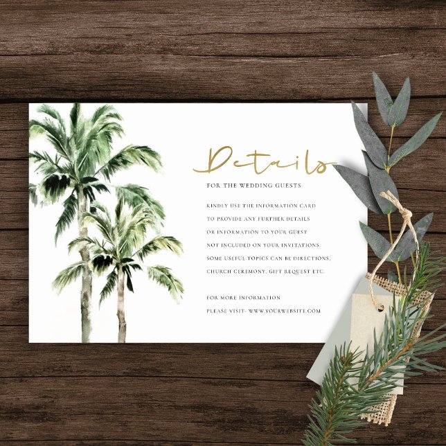 Tropical Beach Palm Trees Rustic Wedding Detail Enclosure Card (Creator Uploaded)