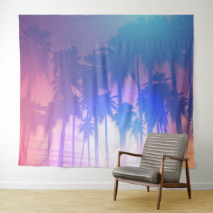 Tropical Beach Palm Trees Silhouette Ocean Tapestry