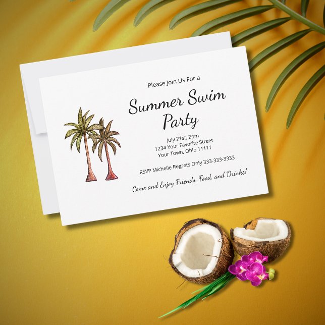 Tropical Beach Palm Trees Summer Swim Party  Invitation (Creator Uploaded)