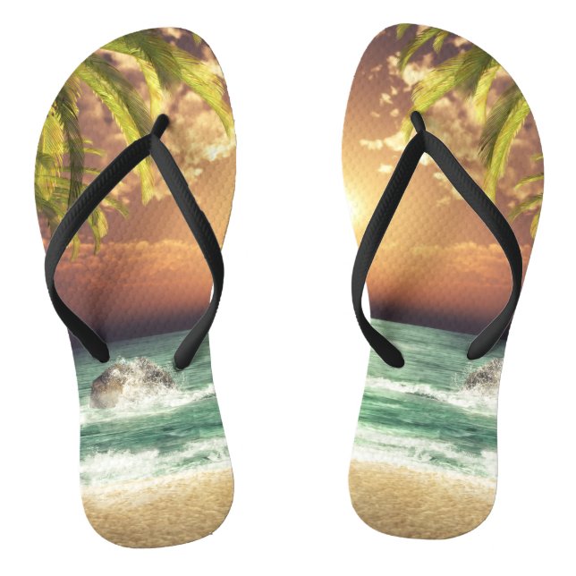 Tropical Beach Palm Trees Thongs (Footbed)
