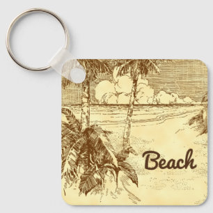 Tropical Beach Palm Trees Vintage Art Editable Key Ring
