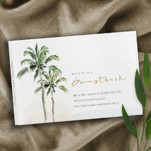 Tropical Beach Palm Trees Watercolor Wedding Guest Book