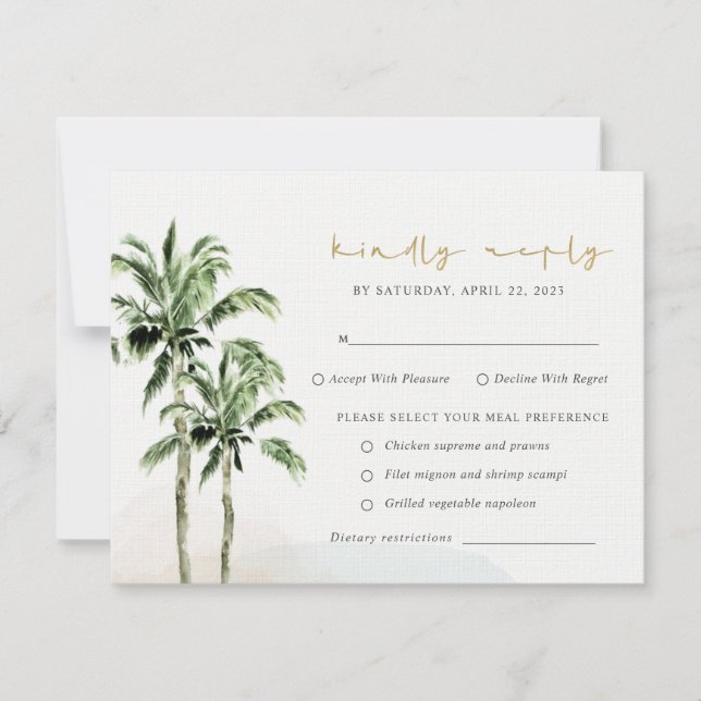 Tropical Beach Palm Trees Watercolor Wedding Rsvp (Front)