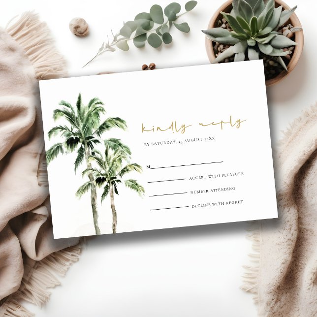 Tropical Beach Palm Trees Watercolor Wedding Rsvp Enclosure Card (Creator Uploaded)