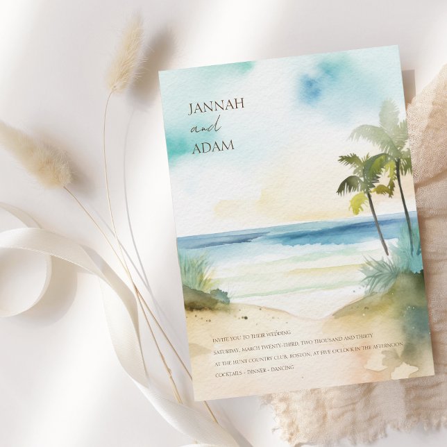 Tropical Beach Palm Trees Wedding Invitation (Creator Uploaded)