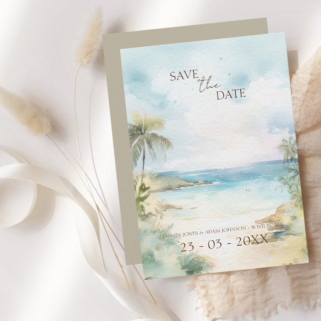 Tropical Beach Palm Trees Wedding Save The Date (Creator Uploaded)
