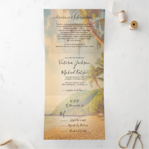 Tropical Beach Palm Trees Wedding Tri-fold