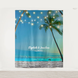 Tropical Beach Palm Wedding Photo Booth Backdrop Tapestry