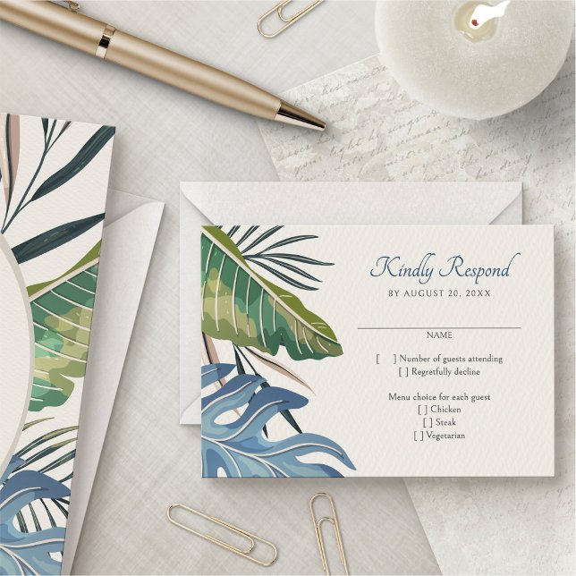 Tropical Beach Palm Wedding RSVP Card (Creator Uploaded)