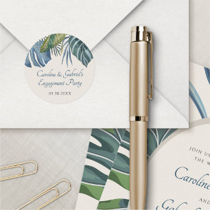 Tropical Beach Palm Wedding Shower Party Classic Round Sticker