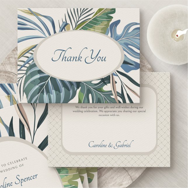Tropical Beach Palm Wedding Thank You Card (Creator Uploaded)