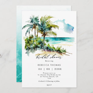 tropical beach palms bridal shower invitation