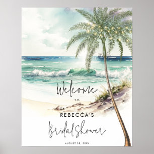 tropical beach palms bridal shower poster