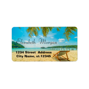 Tropical Beach,Palms,Chair,Relax Label