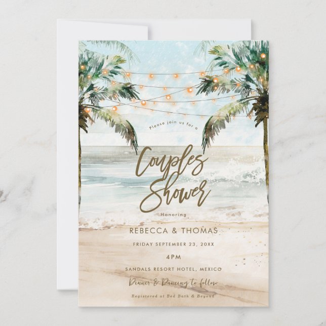 tropical beach palms couples shower invitation (Front)