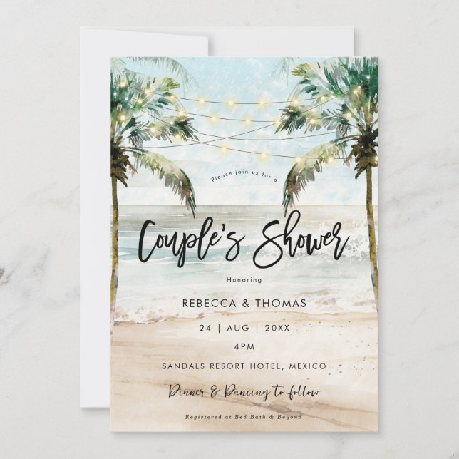 tropical beach palms couples shower invitation (Front)