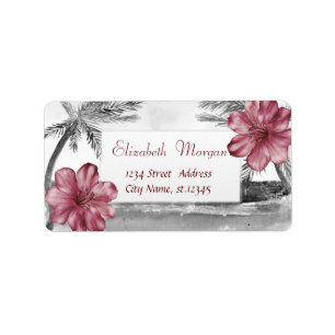 Tropical Beach,Palms,Hibiscus Label