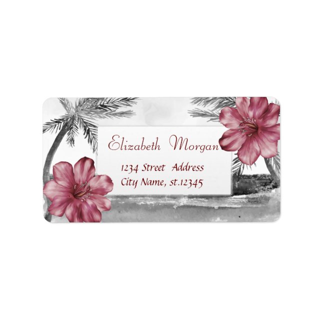 Tropical Beach,Palms,Hibiscus  Label (Front)