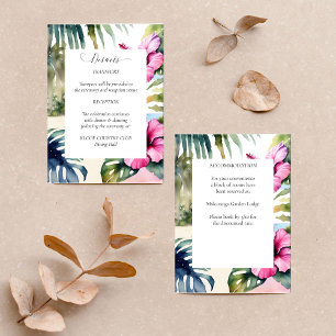 Tropical beach palms hibiscus wedding details card