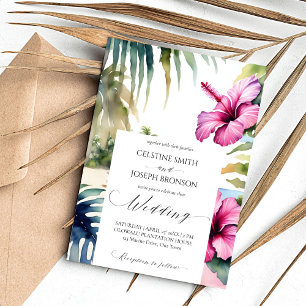 Tropical beach palms hibiscus wedding template