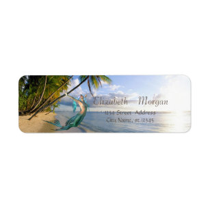 Tropical Beach ,Palms,Mermaid Return Address Label