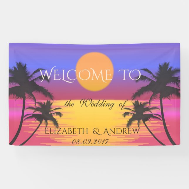 Tropical Beach,Palms,Sunset  Wedding Banner (Horizontal)