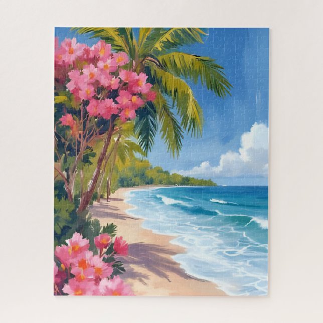 Tropical Beach Paradise | Ocean Painting Jigsaw Puzzle (Vertical)