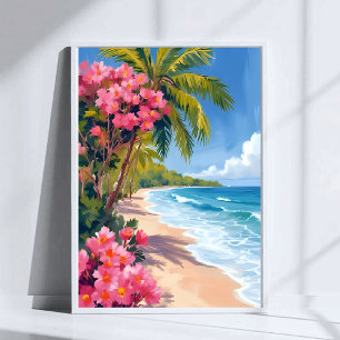 Tropical Beach Paradise Ocean Painting Poster