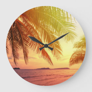 Tropical Beach Paradise: Serene Landscape. Large Clock
