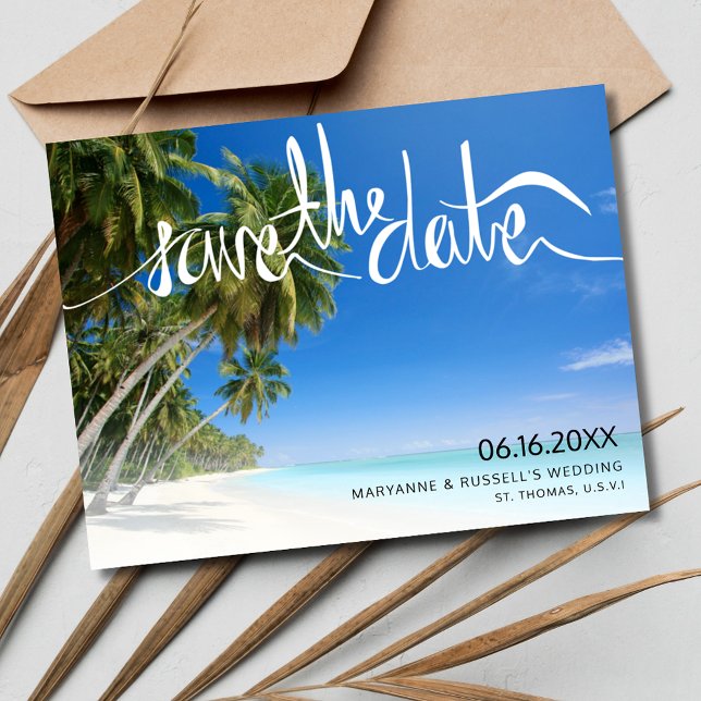 Tropical Beach Paradise Wedding Save the Date Announcement Postcard (Tropical Beach Paradise Wedding Save the Date Postcard)