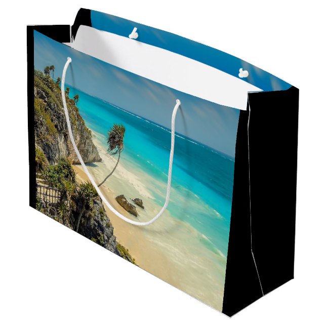 Tropical Beach Paradise with Palm Trees Large Gift Bag (Back Angled)