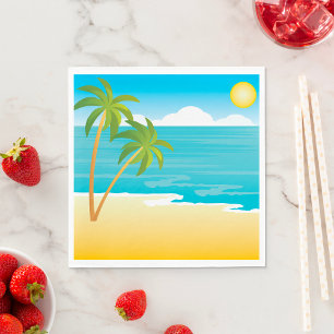 Tropical Beach Paradise with Palm Trees Napkin