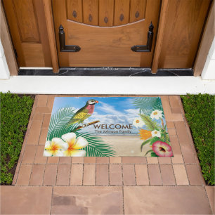 Tropical Beach Parakeet Bird Doormat