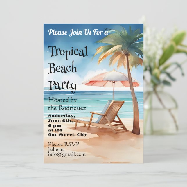 Tropical Beach Party Invitation (Standing Front)