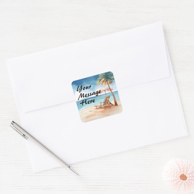 Tropical Beach Party Square Sticker (Envelope)
